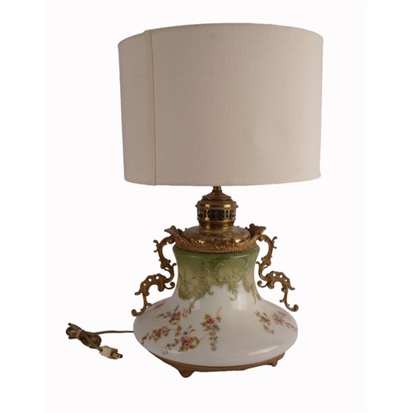 Converted Victorian Porcelain Banquet Oil Lamp