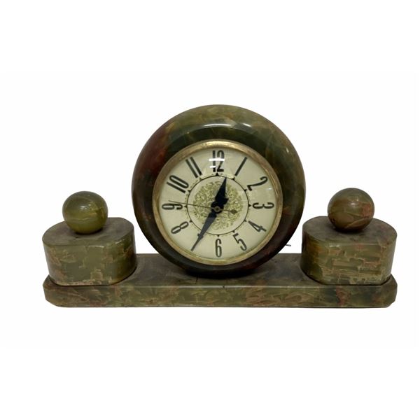 Electric Art Deco Green Onyx Mantle Clock