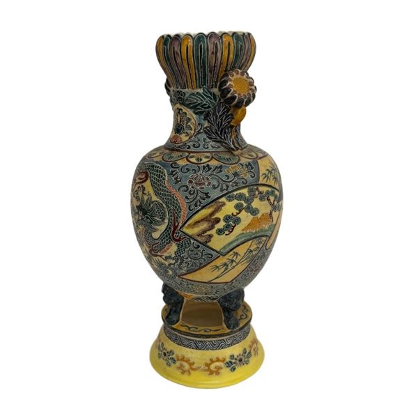 Meiji Period Japanese Satsuma Tripod Vase