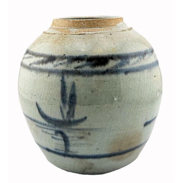 Chinese Blue & White Stoneware Ginger Jar