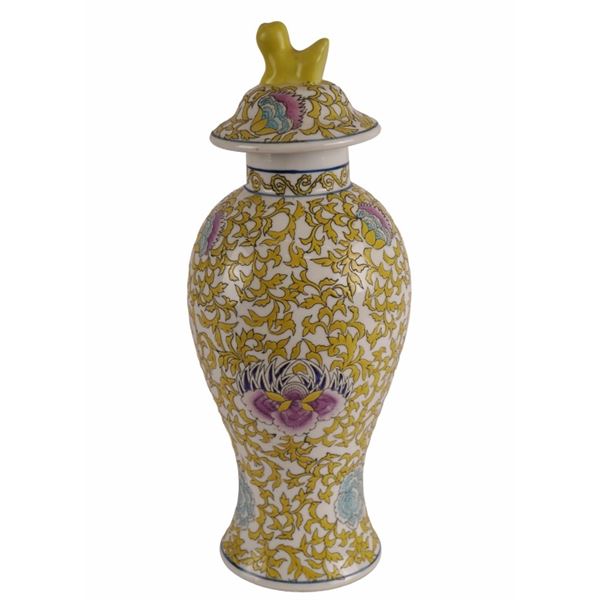 Chinese Famille Jaune Lidded Baluster Vase