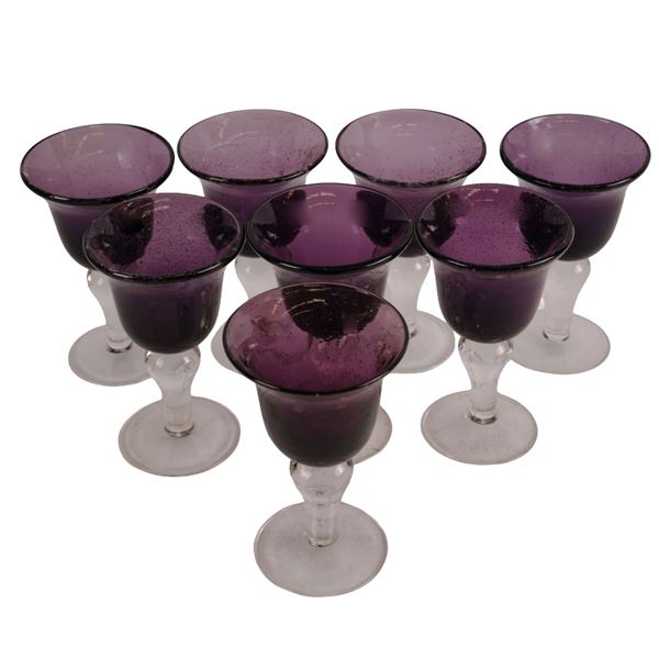 Amethyst Blown Bubble Glass Wine Goblets