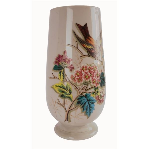 Hand Painted Glass Vase, Bird & Flowers