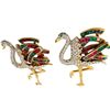 Image 2 : Figural Flamingo Gold Tone Rhinestone Brooch Pair