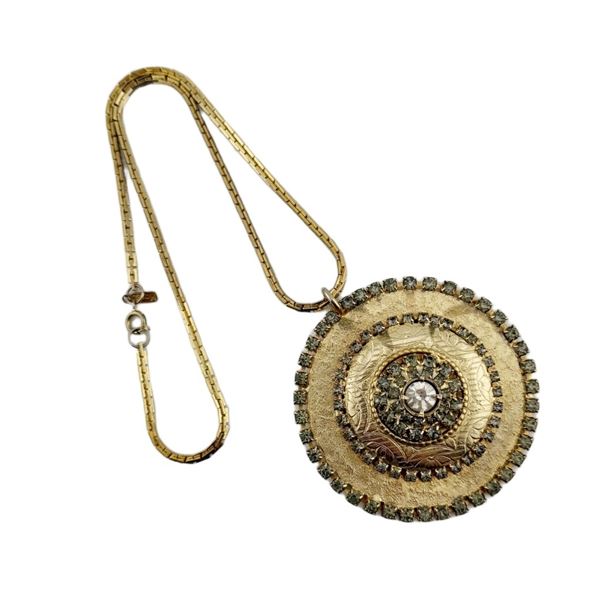 Monet Gold Tone Rhinestone Medallion Necklace