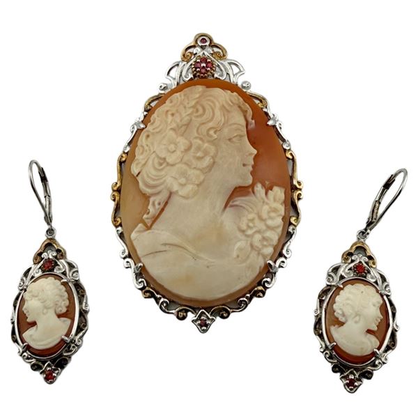 Michael Valitutti Sterling Carved Shell Cameo Set