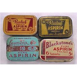 LOT OF 4 VINTAGE ASPIRIN TINS - INCL. ART DECO DES
