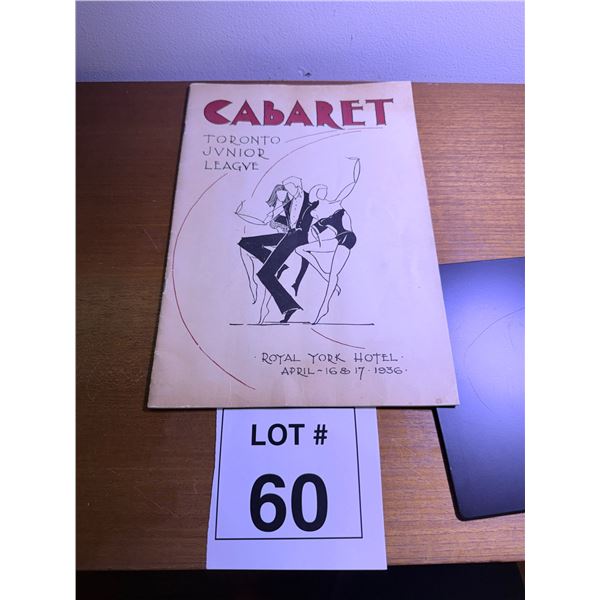TORONTO JUNIOR LEAGUE CABARET PAPER PROGRAM ROYAL YORK HOTEL APRIL 16 & 17 1936