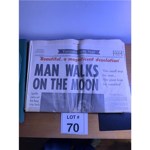 TORONTO DAILY STAR NEWSPAPER PAPER FIRST MAN ON THE MOON HEADLINE JULY 21 1969