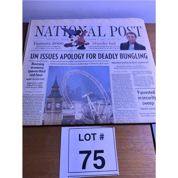 NATIONAL POST NEWSPAPER PRINTED PAPER FRONT PAGE DECEMBER 31 1999
