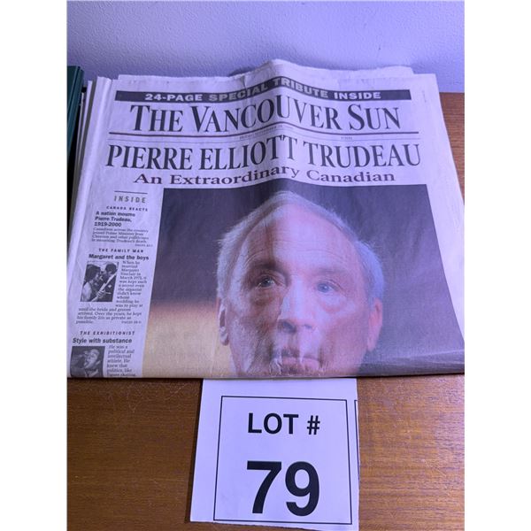 THE VANCOUVER SUN NEWSPAPER PAPER FRONT PAGE PIERRE ELLIOTT TRUDEAU TRIBUTE COVER SEPTEMBER 29 2000