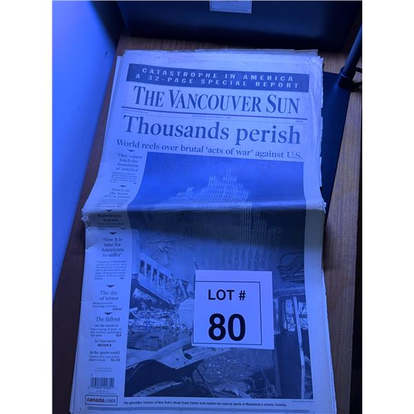 THE VANCOUVER SUN NEWSPAPER PRINT EDITION FRONT PAGE HEADLINE “THOUSANDS PERISH” S
