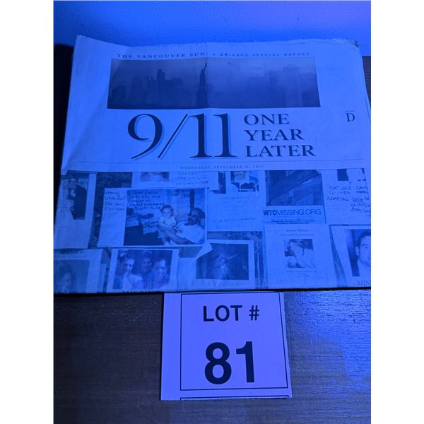 THE VANCOUVER SUN NEWSPAPER PAPER 9/11 ONE YEAR LATER SPECIAL REPORT WEDNESDAY SEPTEMBER 11 2002