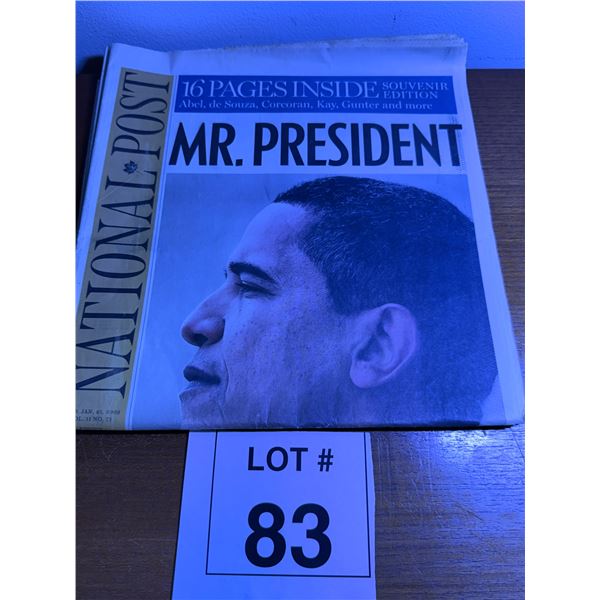 NATIONAL POST NEWSPAPER PAPER SOUVENIR EDITION MR. PRESIDENT COVER JAN 21 2009