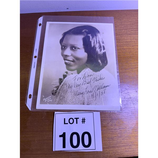 MARY LOU WILLIAMS STUDIO PORTRAIT PHOTOGRAPH BLACK AND WHITE INSCRIBED AND D 1938