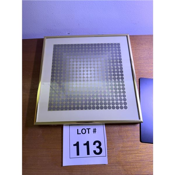 FRAMED OP ART PRINT PAPER CIRCLE GRID DESIGN