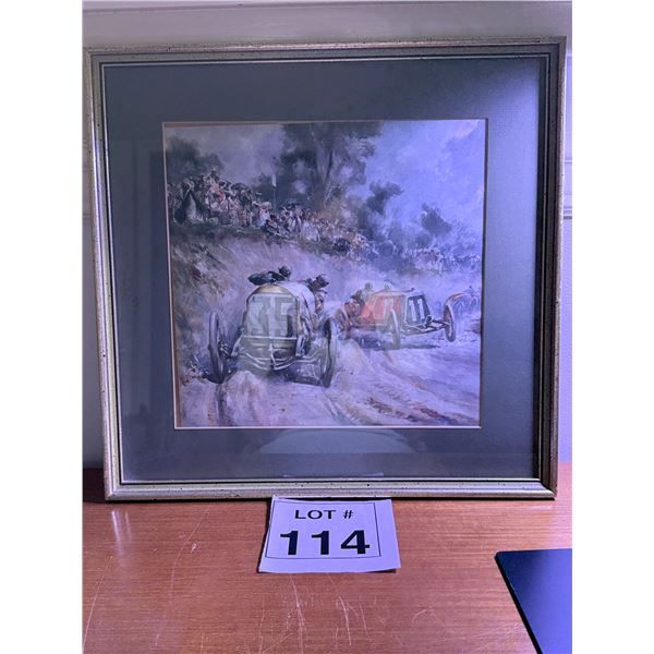 FRAMED ART PRINT PAPER HORSE-DRAWN CART RACE SCENE