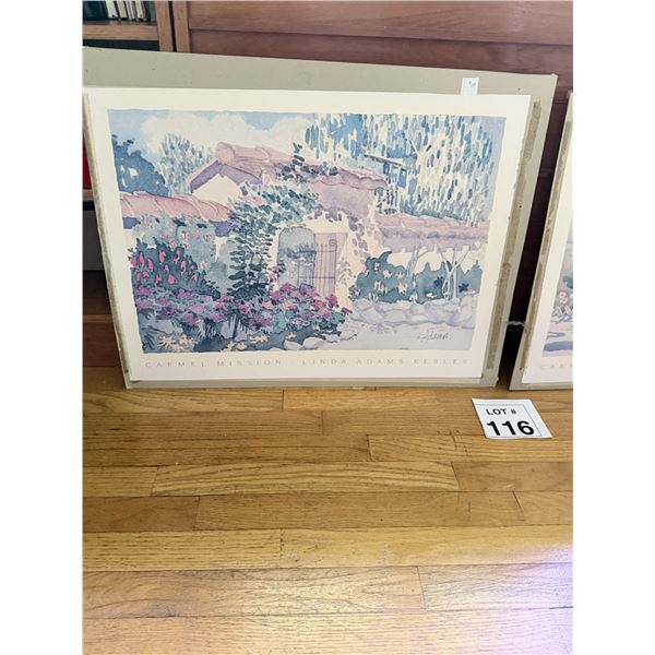 LINDA ADAMS KESLER ART PRINT ON PAPER CARMEL MISSION ARCHITECTURAL SCENE