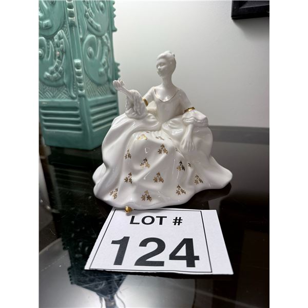 ROYAL DOULTON FIGURINE PORCELAIN SEATED LADY WITH GOLD FLORAL ACCENTS 1965