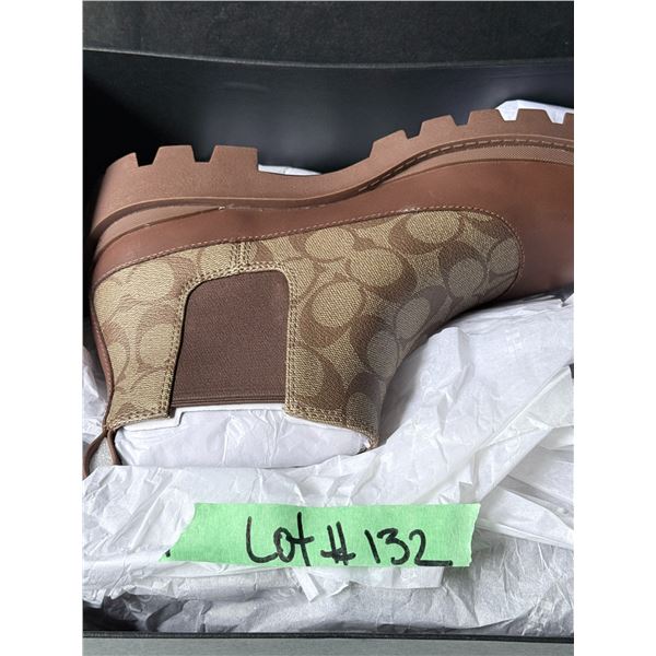 AUTHENTIC COACH BOOTS SIGNATURE CANVAS LEATHER TRIM LUG SOLE BRAND NEW