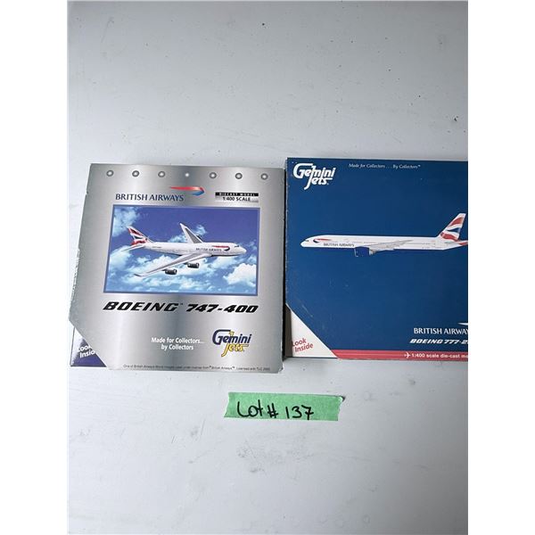 GEMINI JETS AIRPLANE DIECAST MODEL BRITISH AIRWAYS 1:400 SCALE BOEING 747-400 AND BOEING 777-200 EAR