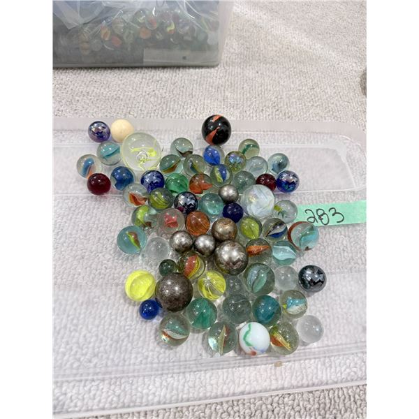 VINTAGE MARBLES UNKNOWN GLASS MIXED COLORS INCLUDING STEELIES AND SWIRLS