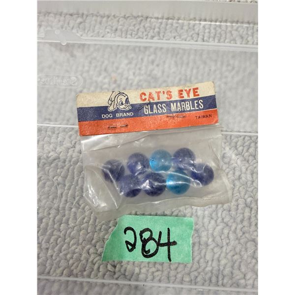 VINTAGE MARBLES DOG BRAND GLASS CAT'S EYE BAGGED SET