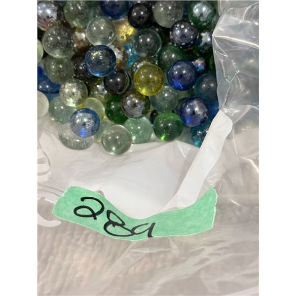 VINTAGE MARBLES UNKNOWN GLASS MIXED COLORS BULK LOT IN PLASTIC BAG