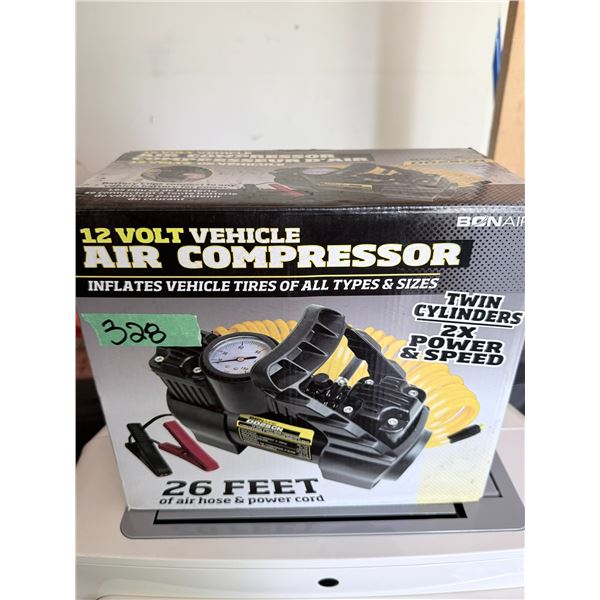VEHICLE AIR COMPRESSOR BONAIRE 12-VOLT TWIN CYLINDER PORTABLE UNIT BRAND NEW