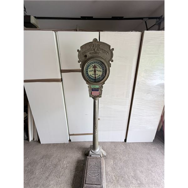 PENNY WEIGHING SCALE NATIONAL NOVELTY CO. CAST METAL COIN-OPERATED DIAL FACE