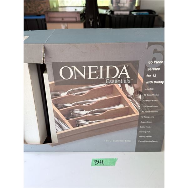 FLATWARE SET ONEIDA ESSENTIALS 18/10 STAINLESS STEEL 65-PIECE SERVICE FOR 12 WITH CADDY