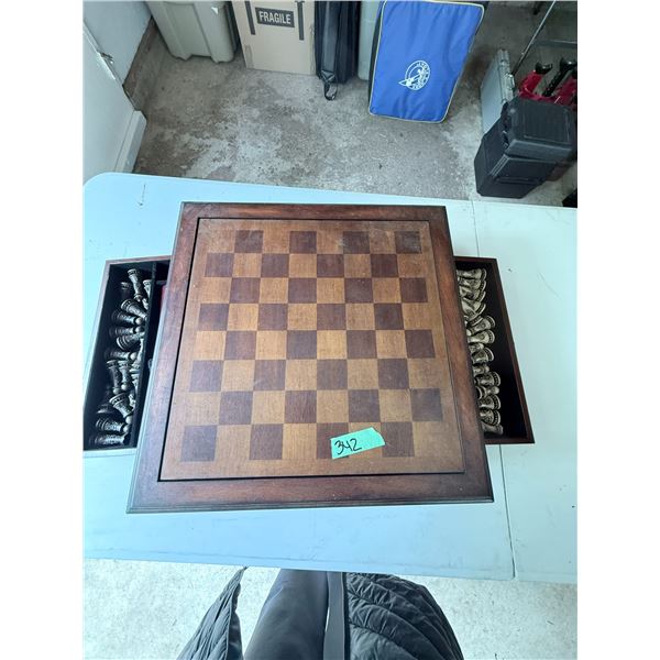 WOODEN CHESS SET WITH INLAID BOARD