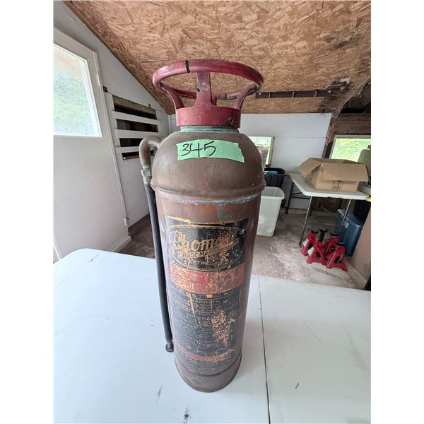 VINTAGE FIRE EXTINGUISHER PHOMONE METAL CYLINDER WITH RED CARRY HANDLE