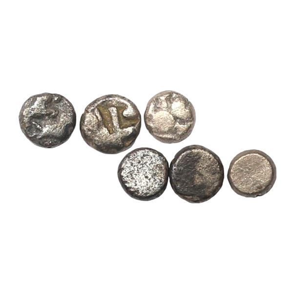 Magadha Mauryan Empire (300 BC), Silver Mashaka, Set of 3, 0.13 gms, 0.09 gms, 0.07 gms