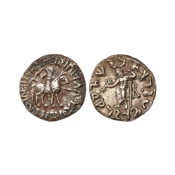 Indo Scythians, Vonones, with Spalahores. (75-65 BC), Silver Tetradrachm, 9.30 gms