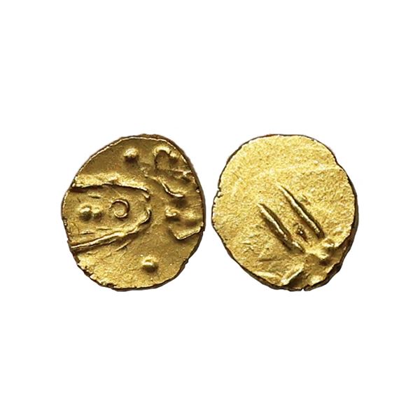 Medieval, Vira Raya type, Anonymous issue ( 17th-18th Century AD), Gold Fanam, 0.39 gms