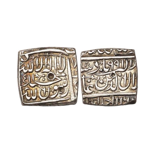 Akbar, Silver Square Rupee, 11.26g, Dar-ul-Sultanate Ahmedabad Mint, AH 991