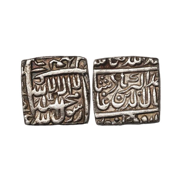 Akbar, Silver Square Rupee, 11.34g, Urdu Zafar Qarin Mint