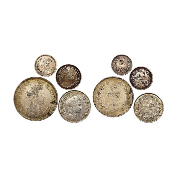 Baroda State, Sayaji Rao III, Silver set of 4, Rupee, 1/2, ¼ (4 Annas) and 1/8 (2 Annas), VS 1949, 1