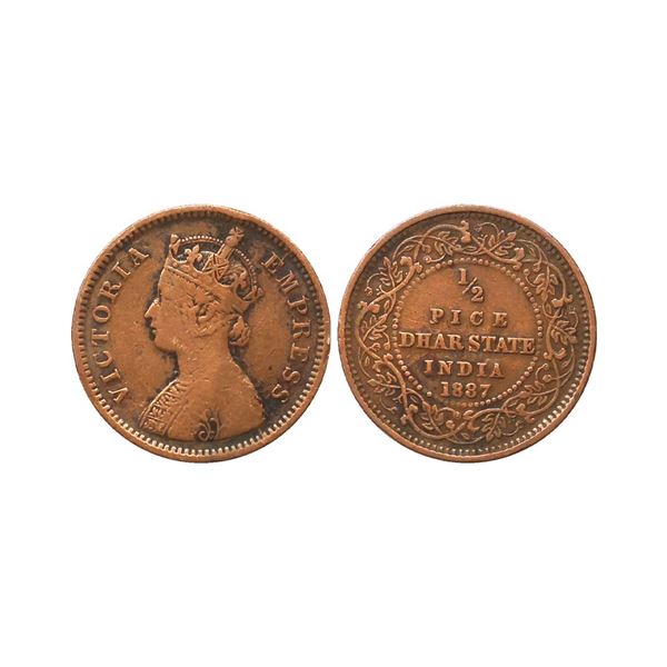 Dhar State, Anand Rao III, Copper ½ Pice, Calcutta Mint
