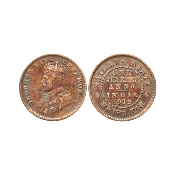 Sailana State, George V King Emperor, Bronze 1/4 Anna, 1912