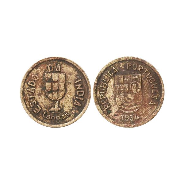 Indo Portuguese, 1934, Copper-nickel 4 Tangas 3.97gm