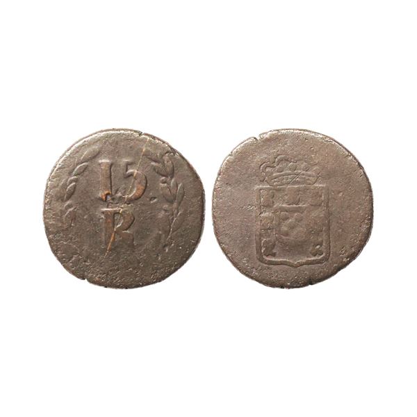 Indo Portuguese, Goa, D. Maria II (1834-1853 AD), Copper 15 Reis, 9.27 gms