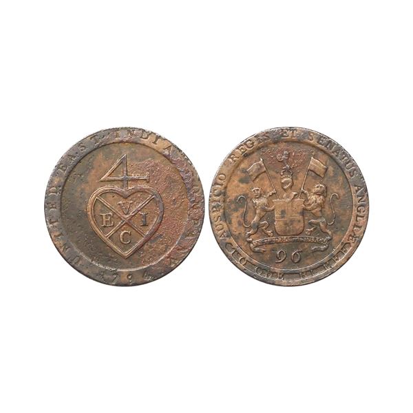Madras Presidency, Copper ½ Dub or 1/96 Rupee,6.69gms