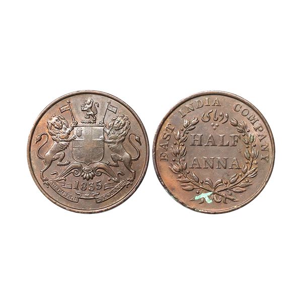 East India Company, Copper Half Anna, 1835, Madras Mint