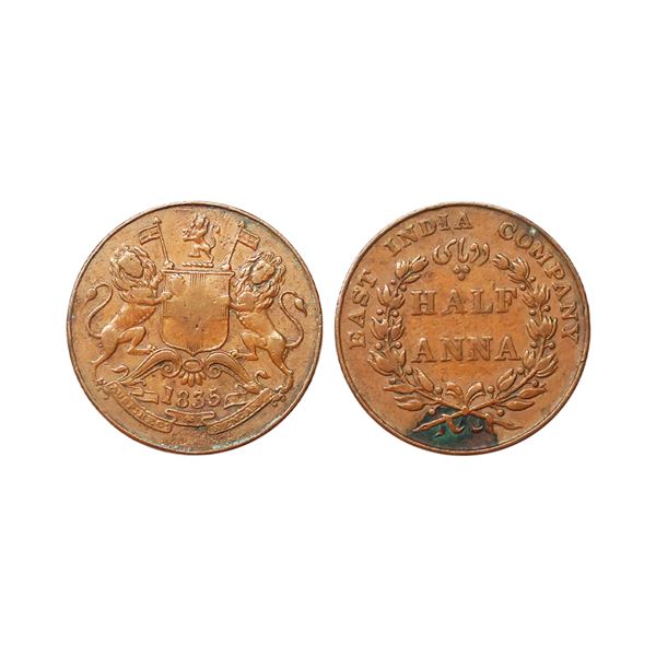 East India Company, Copper Half Anna, 1835, Bombay Mint