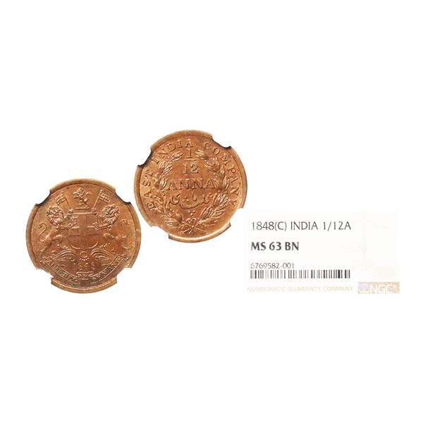 East India Company, Copper 1/12 Anna, 1848, Calcutta Mint