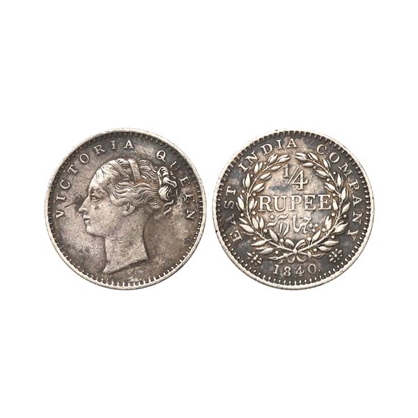 East India Company, Victoria Queen, CL, Silver 1/4 Rupee, 1840