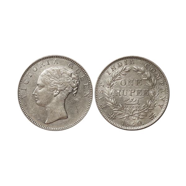 Victoria Queen, 1840, Silver Rupee, Continuous Legend, Superb grade