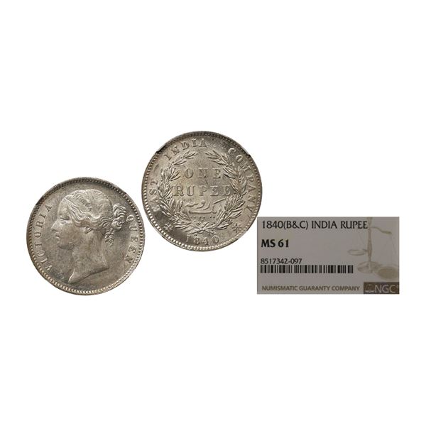 Victoria Queen, DL, Silver Rupee, 1840, Bombay/Calcutta Mint